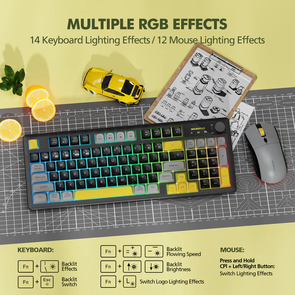 Micropack (KM-270W-EN-BK) For A Impressive 3 Modes Rechareable Wireless Keyboard and Mouse Combo