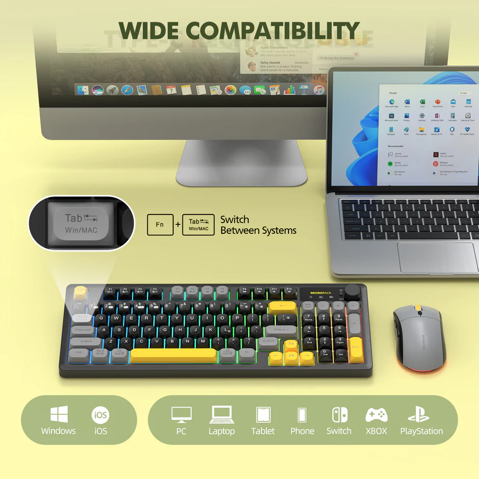 Micropack (KM-270W-EN-BK) For A Impressive 3 Modes Rechareable Wireless Keyboard and Mouse Combo - Image 2