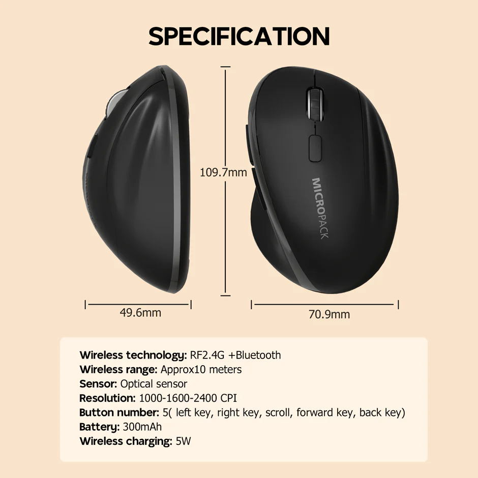 Micropack (ML-W01) For A Strong Build 2.4G+Bluetooth Rechargeable Wireless Mouse - Image 3