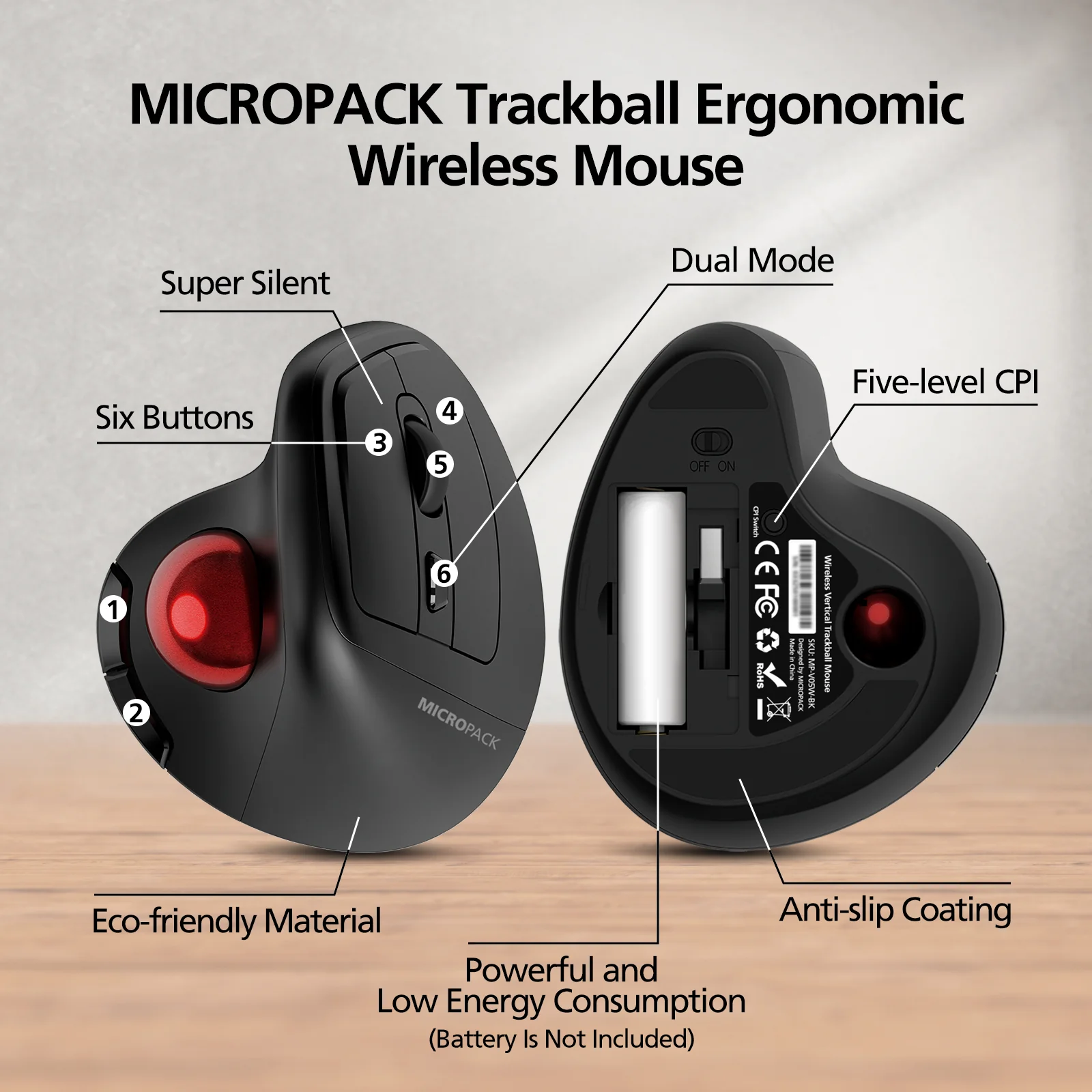 Micropack (MP-V05W) For Amazing RF 2.4G and Bluetooth Wireless Trackball Mouse