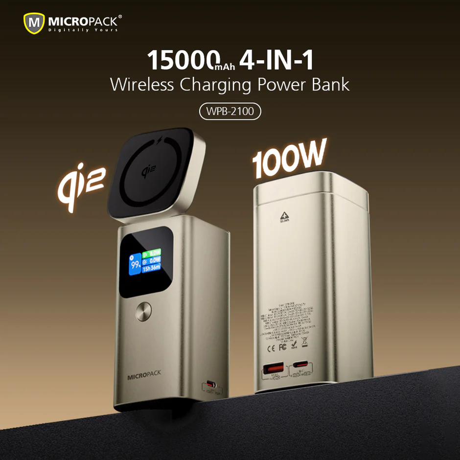 Micropack (WPB-2100) For A Quality 4 IN 1 PD Fast Charging Magnetic Wireless Power Bank - Image 2
