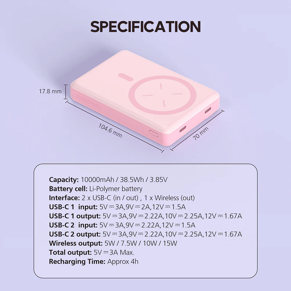 Micropack (WPB-10) Power Bank For Outstanding 3 IN 1 Magnetic Wireless Charging Powe Bank "Quick Charge Car Charger" - Image 3