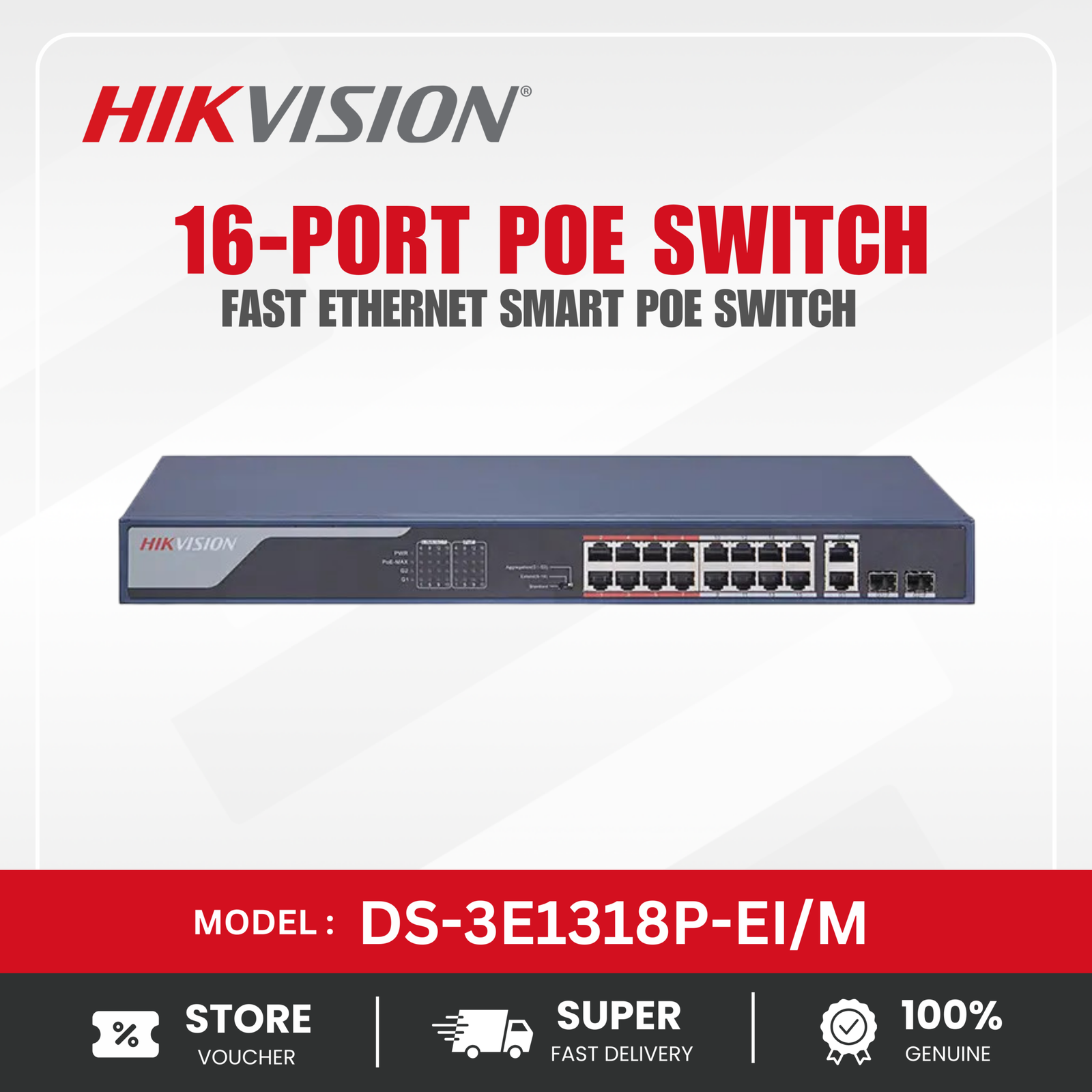 Hikvision (DS-3E1318P-EI/M) for Better 16-Port Fast Ethernet Smart PoE Switch - Image 2