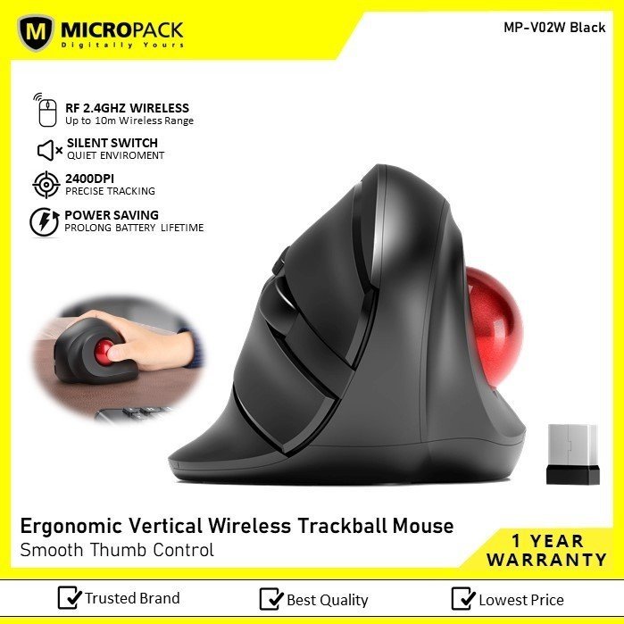 Micropack (MP-V02W-Bk) For A Strong Build RF 2.4G Wireless Trackball Mouse