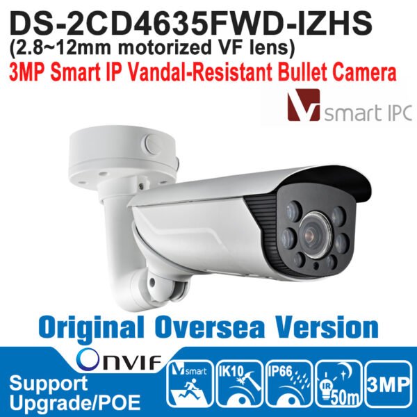 Hikvision (DS-2CD4635FWD-IZHS) ( 2.8~12mm motorized VF lens ) 3 MP Smart IP Vandal-Resistant Bullet Camera