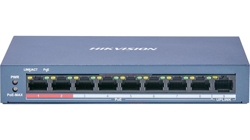 Hikvision 9DS-3E0109P-E/M) (C) 8 Port 10/100Mbps PoE Unmanaged Switch 80W 300m Long Range 6kV Surge Protection