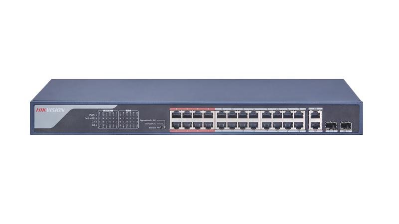 Hikvision (DS-3E0326P-E) 24 Port 100Mbps Unmanaged PoE Switch 370W PoE Budget 2 Gigabit Combo Ports 300m Long Range - Image 3