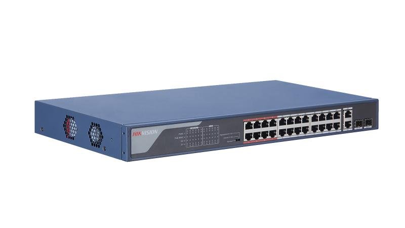 Hikvision (DS-3E0326P-E) 24 Port 100Mbps Unmanaged PoE Switch 370W PoE Budget 2 Gigabit Combo Ports 300m Long Range