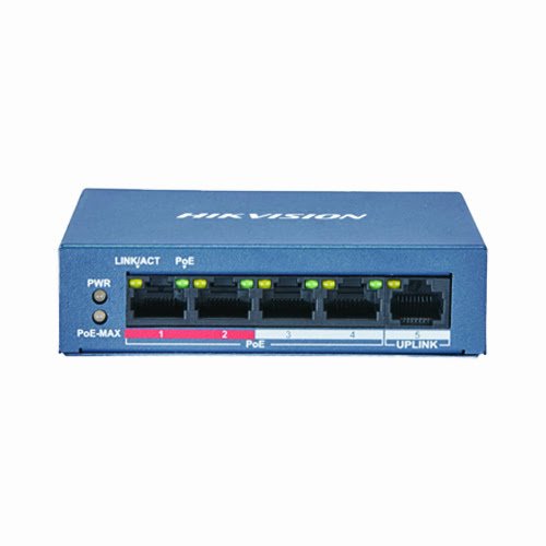 Hikvision DS-3E0105P-E(B) 4 Port 10/100Mbps Unmanaged PoE Switch 60W Long Range 300m 6kV Surge Protection