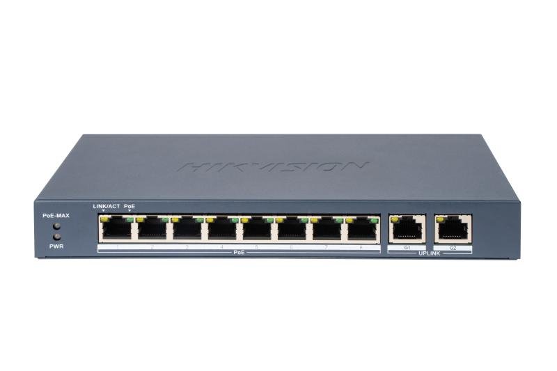 Hikvision (DS-3E1310P-EI B) 8 Port Fast Ethernet Smart PoE Switch 110W 2 Gigabit RJ45 300m Long Range