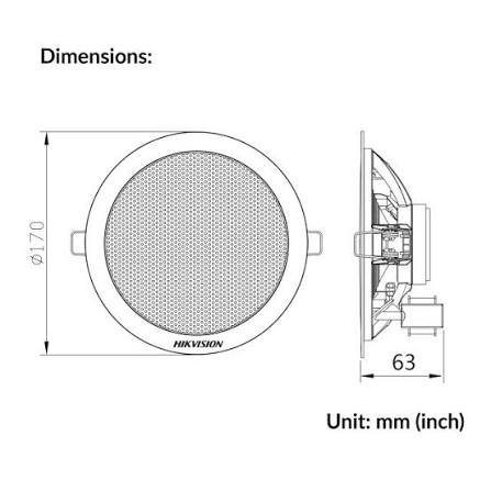 Hikvision (DS-QAE0203G1E-V) 3W Analog Ceiling Speaker 5.25 Inch 100V 95dB 90Hz to 20kHz - Image 3